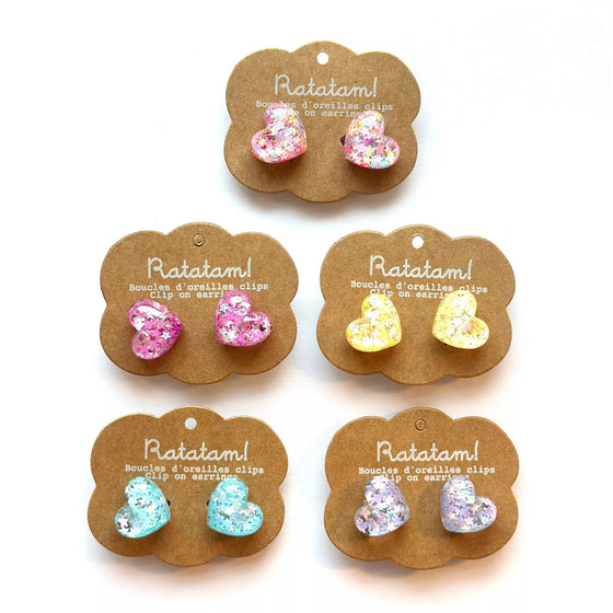 Boucles d’oreilles à clip cœur pailleté pour enfants – Bijoux fantaisie Ratatam chez Ma Biche