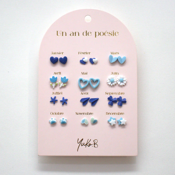Boucles d'oreilles "Un an de poésie" Bleu Yuko B.