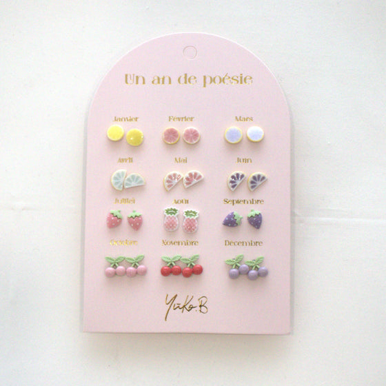 Boucles d'oreilles acier inoxydable un an de poésie Fruité Yuko B.