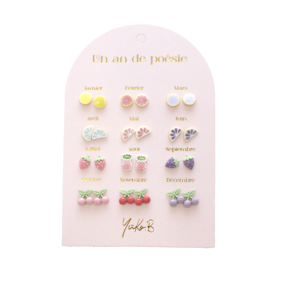 Boucles d'oreilles acier inoxydable un an de poésie Fruité Yuko B.