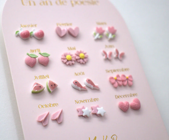 Boucles d'oreilles "Un an de poésie" Rose, Yuko B.