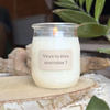 Bougie artisanale "Veux-tu être marraine ?" avec pot en verre et couvercle en tissu noué – idée cadeau pour demande de marraine