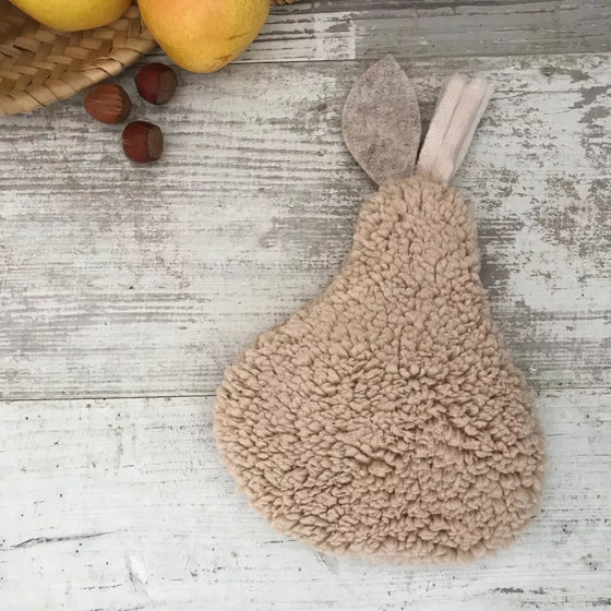 Bouillotte sèche fabriquée en France, Poire Beige en moumoute, Un 2 Croix