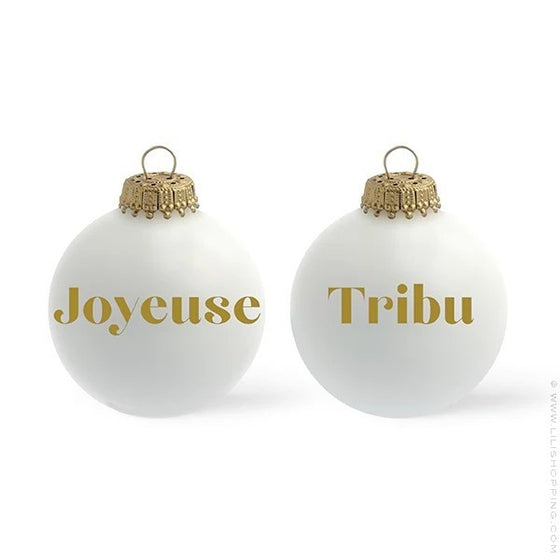 Boule de Noel Joyeuse Tribu Blanc mat Baubel's.