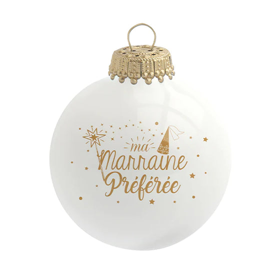 Boule de Noël, inscription "Ma marraine préférée", marque Baubels.