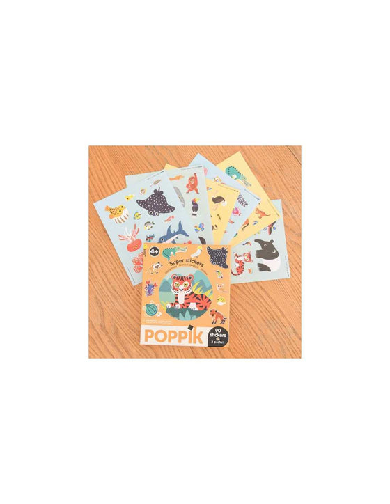 Boîte Poppik 90 stickers "Animaux Sauvages" avec 3 posters pour enfants