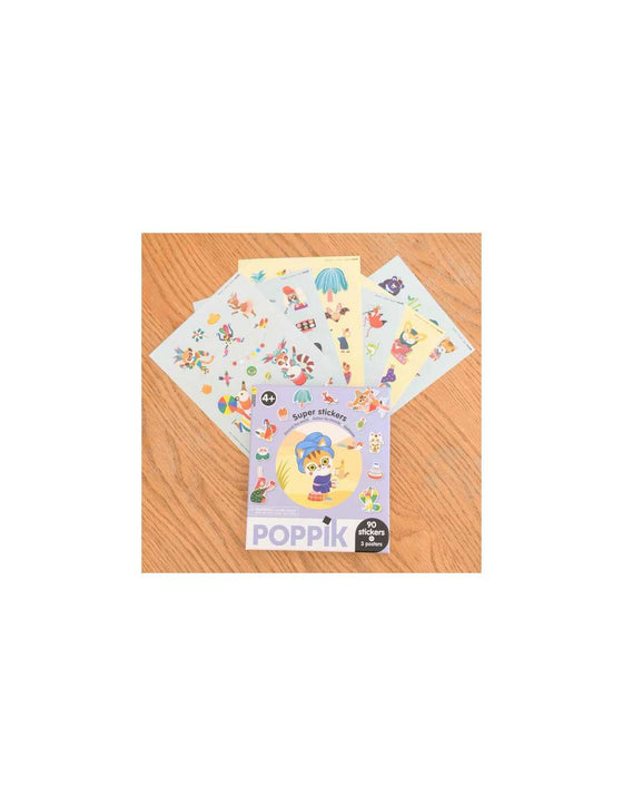 Boîte Poppik 90 stickers "Autour du Monde" pour enfants avec 3 posters