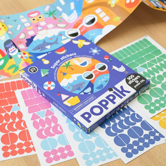 Boîte Poppik 500 stickers "Couleurs et Formes" avec poster XXL pour enfants