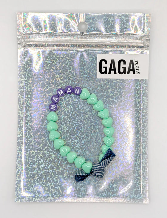 Bracelet enfant GAGA Kids Sister en perles lavande et cœurs vert pastel