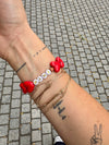 Bracelet MAMA GAGA maxi cœurs noirs ou rouges avec nœud léopard