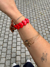 Bracelet MAMA GAGA maxi cœurs noirs ou rouges avec nœud léopard
