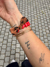 Bracelet MAMA GAGA maxi cœurs noirs ou rouges avec nœud léopard