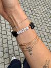Bracelet Maman – perles cœur noir et nœud léopard – Gaga