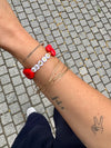 Bracelet Maman – perles cœur rouge et nœud léopard – Gaga