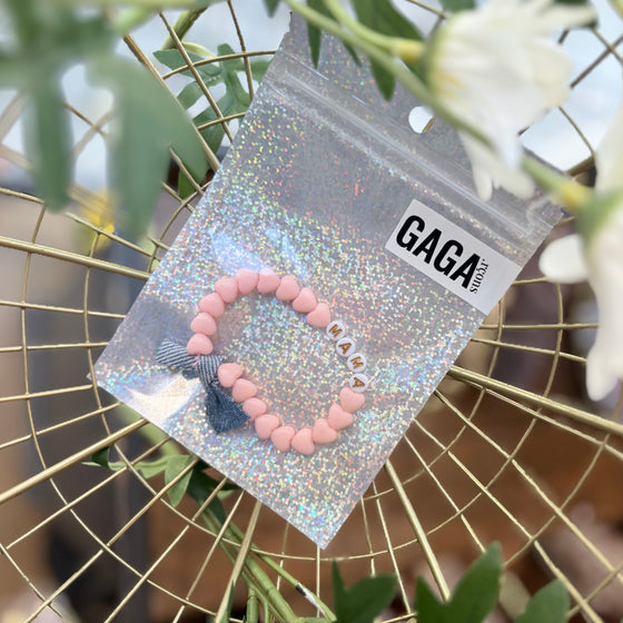 Bracelet MAMA en perles cœur rose candy avec nœud en jean – GAGA