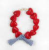 Bracelet MUM GAGA avec perles en forme de cœur rouge et nœud en jean – idée cadeau maman originale