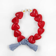  Bracelet MUM GAGA avec perles en forme de cœur rouge et nœud en jean – idée cadeau maman originale