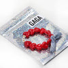 Bracelet MUM GAGA avec perles en forme de cœur rouge et nœud en jean – idée cadeau maman originale