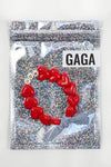 Bracelet MUM GAGA avec perles en forme de cœur rouge et nœud en jean – idée cadeau maman originale