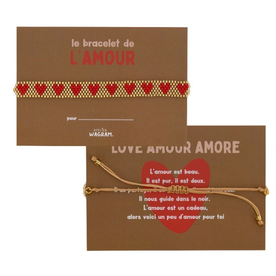Bracelet perlé cœur rouge Atelier Wagram sur carte cadeau – idée cadeau amour