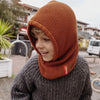 Cagoule enfant Hello Hossy Hoody Nut en tricot marron caramel chaud