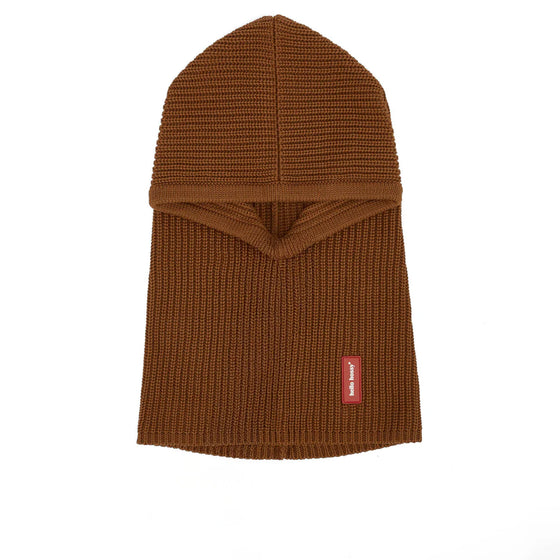 Cagoule enfant Hello Hossy Hoody Nut en tricot marron caramel chaud