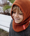 Cagoule enfant Hello Hossy Hoody Nut en tricot marron caramel chaud