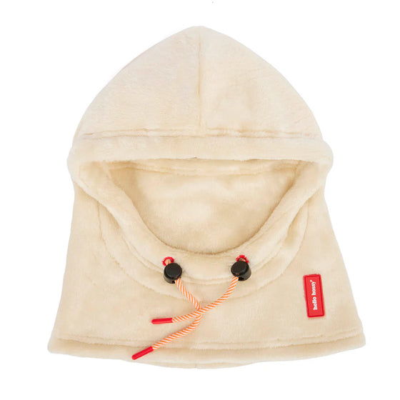 Cagoule enfant Hello Hossy Warmy Cream en polaire douce avec cordons ajustables