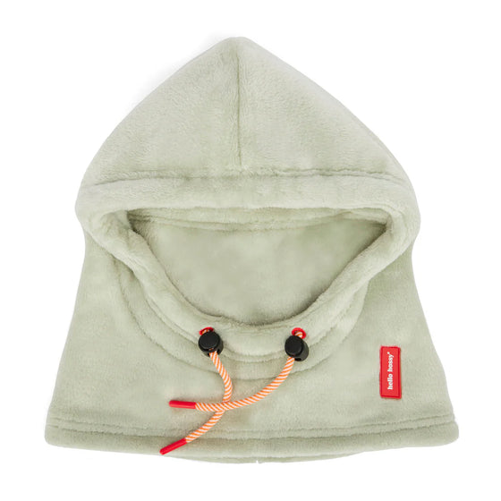 Cagoule enfant Hello Hossy Warmy Green en polaire douce avec cordons ajustables