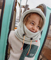 Cagoule enfant Hello Hossy Warmy Green en polaire douce avec cordons ajustables