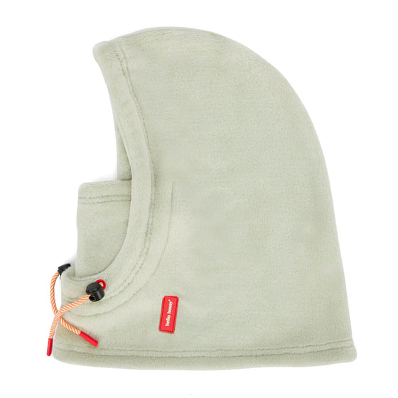 Cagoule enfant Hello Hossy Warmy Green en polaire douce avec cordons ajustables