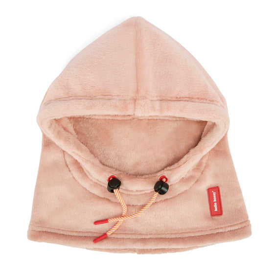 Cagoule enfant Hello Hossy Warmy Pink en polaire douce avec cordons ajustables
