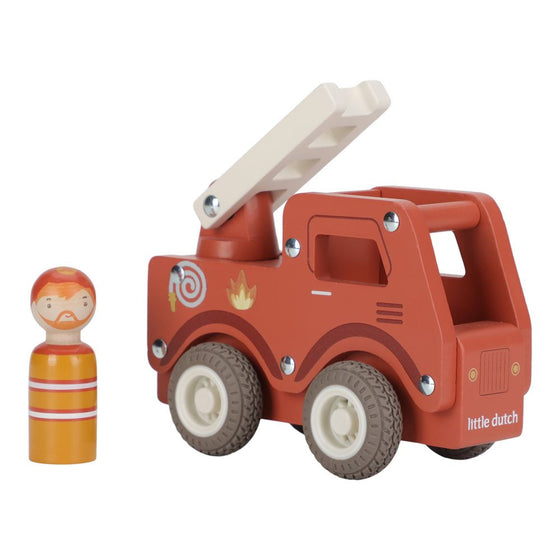 Camion de pompier en bois Little Dutch – jouet premier âge avec figurine