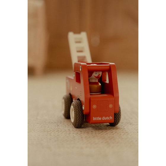Camion de pompier en bois Little Dutch – jouet premier âge avec figurine