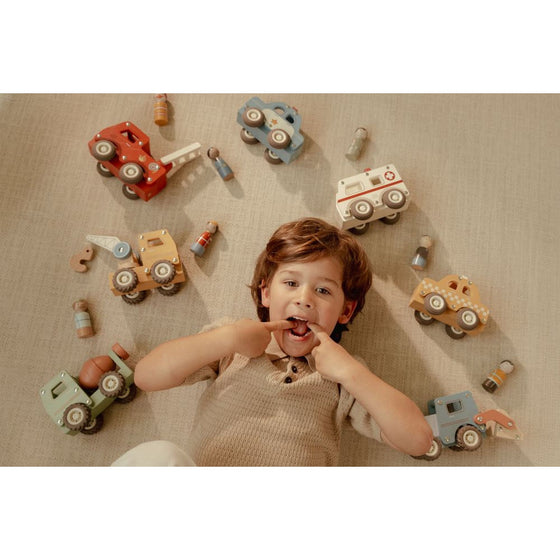 Camion de pompier en bois Little Dutch – jouet premier âge avec figurine