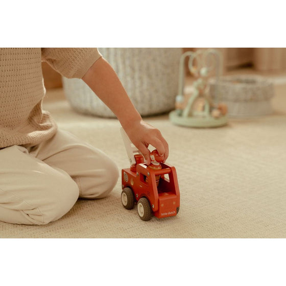 Camion de pompier en bois Little Dutch – jouet premier âge avec figurine