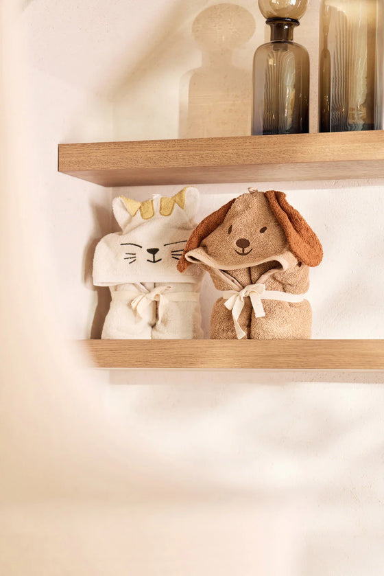 Cape de bain bébé Charlie Cat en éponge beige - Jollein