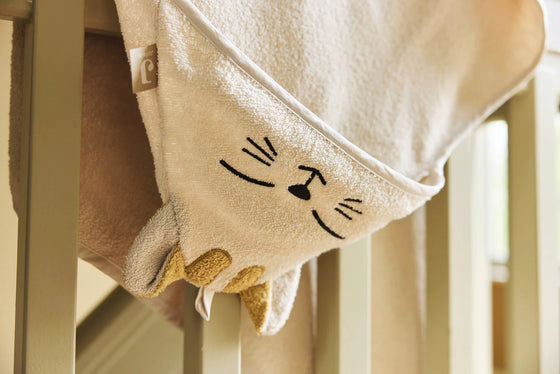Cape de bain bébé Charlie Cat en éponge beige - Jollein