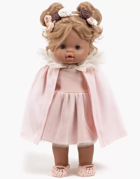 Cape Oxana rose pâle avec col en tulle écru pour poupées Gordis – Minikane