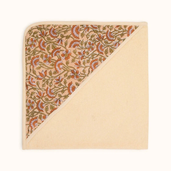 Cape de bain Cafi Champêtre Orange Apaches Collections – serviette bébé en coton éponge avec capuche imprimée fleurie