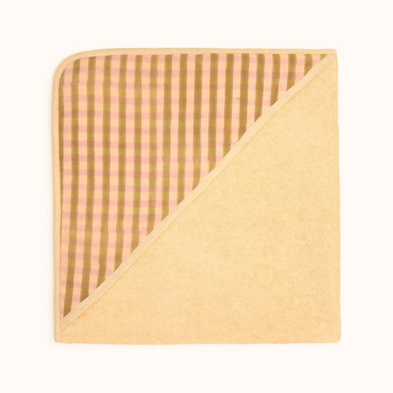 Cape de bain Cafi Faïence Olive Apaches – serviette bébé en éponge avec capuche rayée