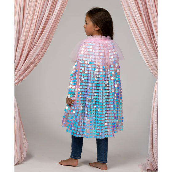 Cape rose enfant à sequins iridescents Galaxia – déguisement féerique princesse