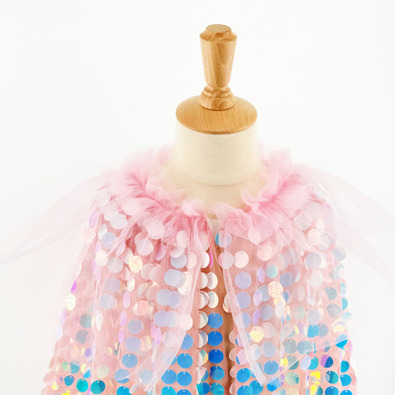 Cape rose enfant à sequins iridescents Galaxia – déguisement féerique princesse