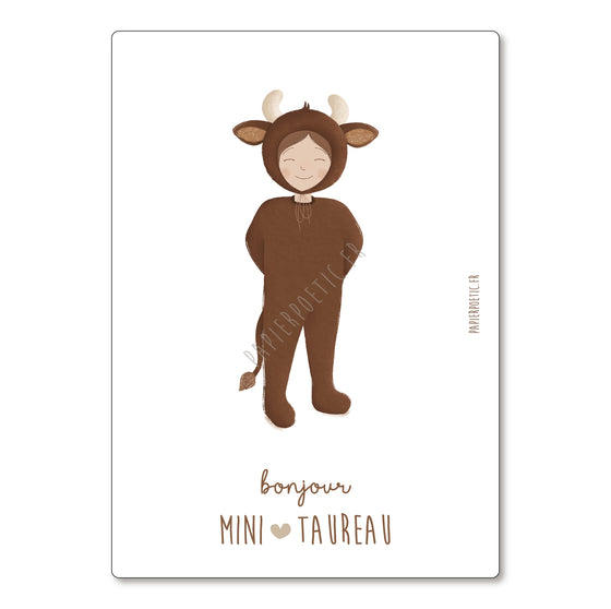 Carte astrologique Mini Taureau – illustration signe astrologique enfant – Papier Poetic