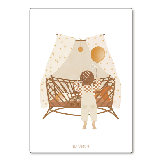 Carte postale Berceau Fratrie avec illustration enfant tenant un ballon – Papier Poetic