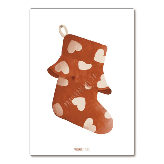 Carte postale Chaussette de Noël à cœurs Papier Poetic