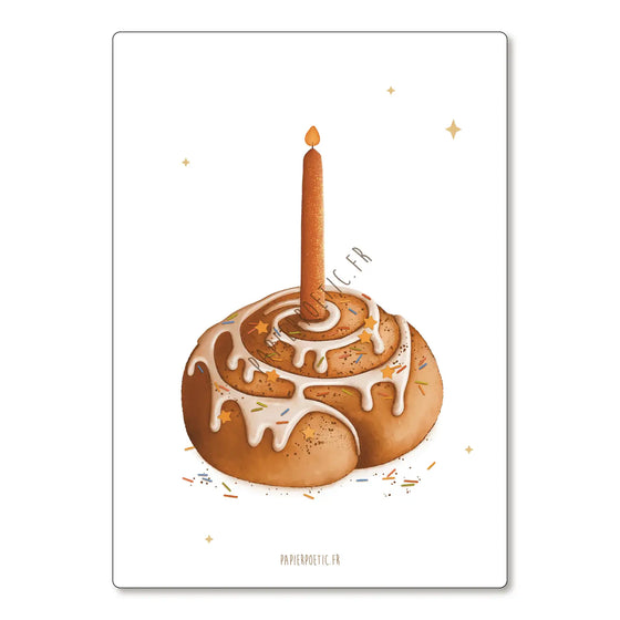 Carte postale anniversaire Cinnamon Roll avec bougie – Papier Poetic