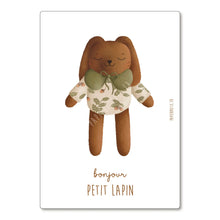  Carte postale Bonjour Petit Lapin brun avec col vert – Papier Poetic