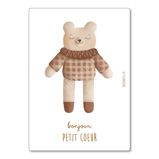 Carte postale ours blanc Petit Cœur illustration douce Papier Poetic