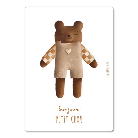 Carte postale ours marron Petit Chou illustration douce Papier Poetic
